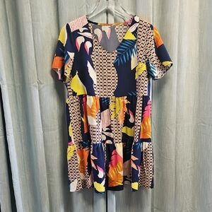 Colorful Geometric Print Tiered Dress